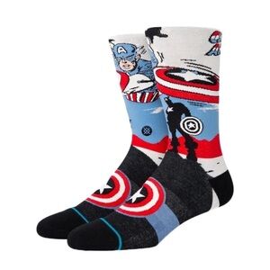 🍄‍🟫HOST PICK🍄‍🟫Stance Marvel Captain America Marquee Crew Socks, Medium, NWT